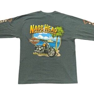 Vintage Harley Davidson Tee Men L Nags Head Green Graphic LS Haynes Beefy-T USA